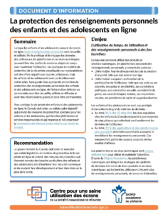 La protection des renseignements personnels des enfants et des adolescents en ligne