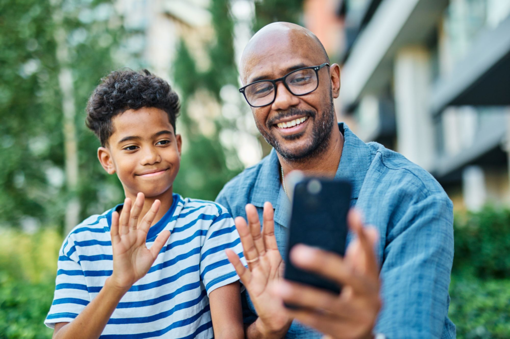 Video call dad and son