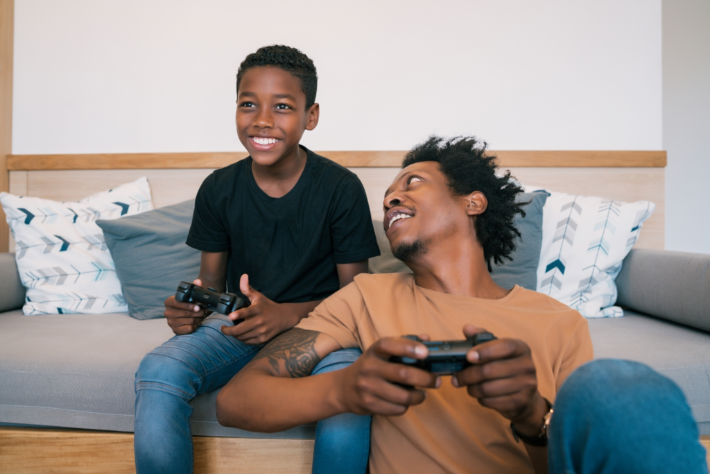 Dad and son gaming