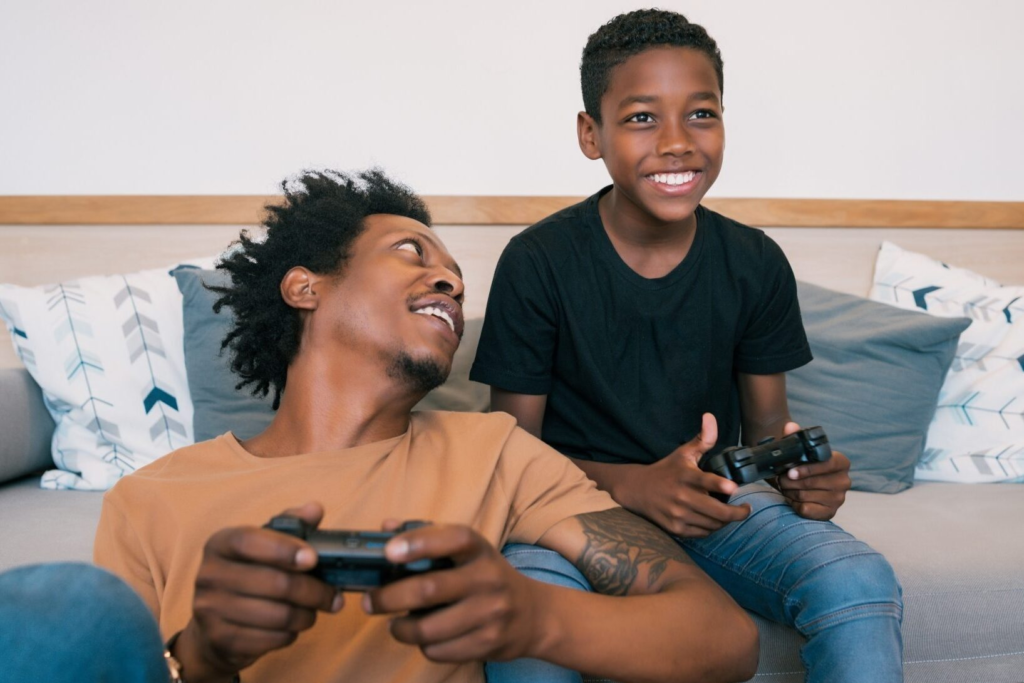 Dad and son gaming